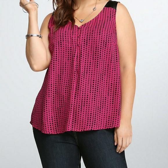 torrid Tops - Pink & black heart faux leather shoulder tank 2 2x